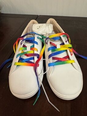 UGG White Sneakers with Rainbow & White Shoelaces